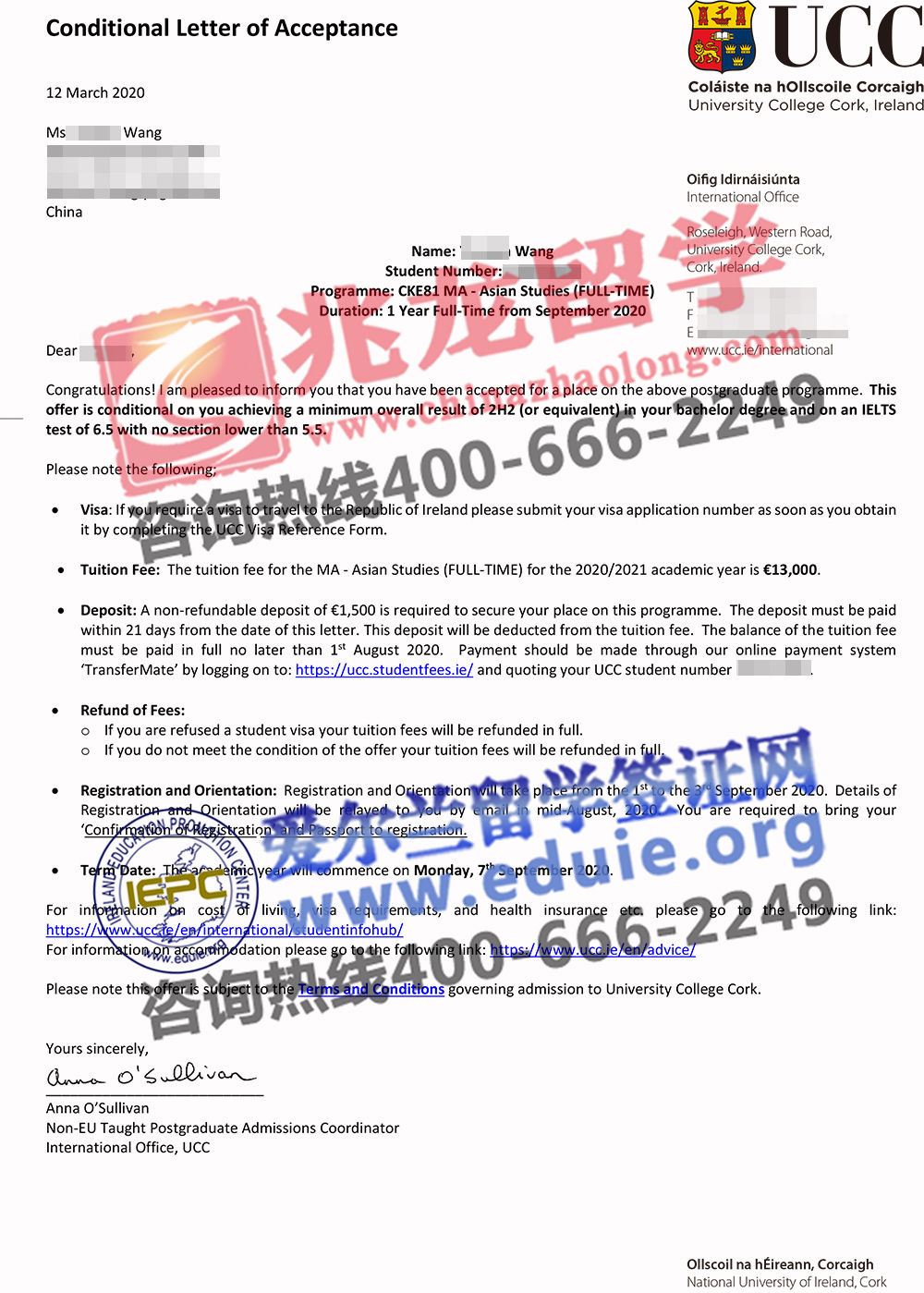 汪yunhan科克大学UCC亚洲研究硕士Offer-北京兆龙留学.jpg